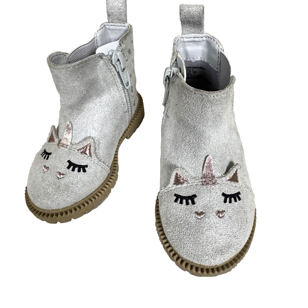 Wonder Nation Chelsea Critter Unicorn Gray Low Profile Ankle Boots Girl's Size 4